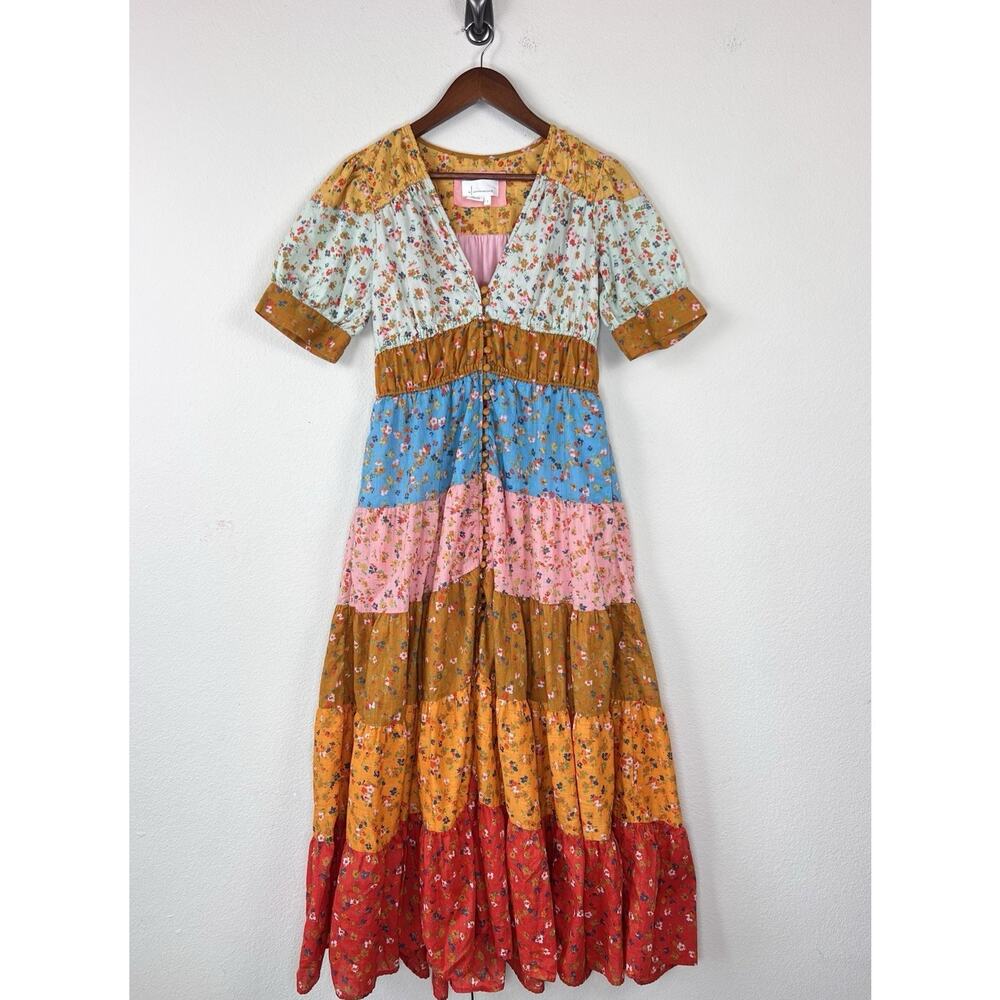 Anthropologie Boho Hippie Cottagecore Size S Floral Patchwork Tiered Maxi Dress - Picture 10 of 10